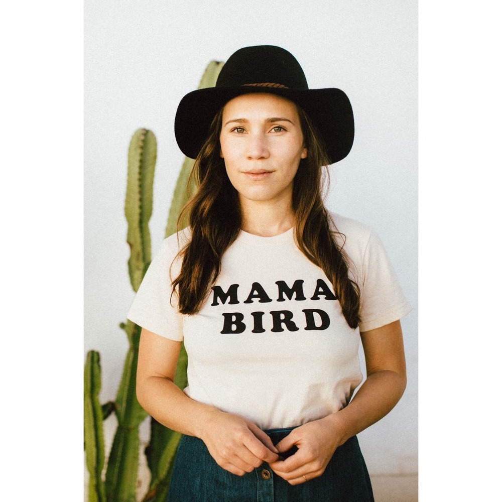 The Bee and The Fox Top Shirt Women's Size S Small Tan Mama Bird Short Sleeve - Picture 1 of 3